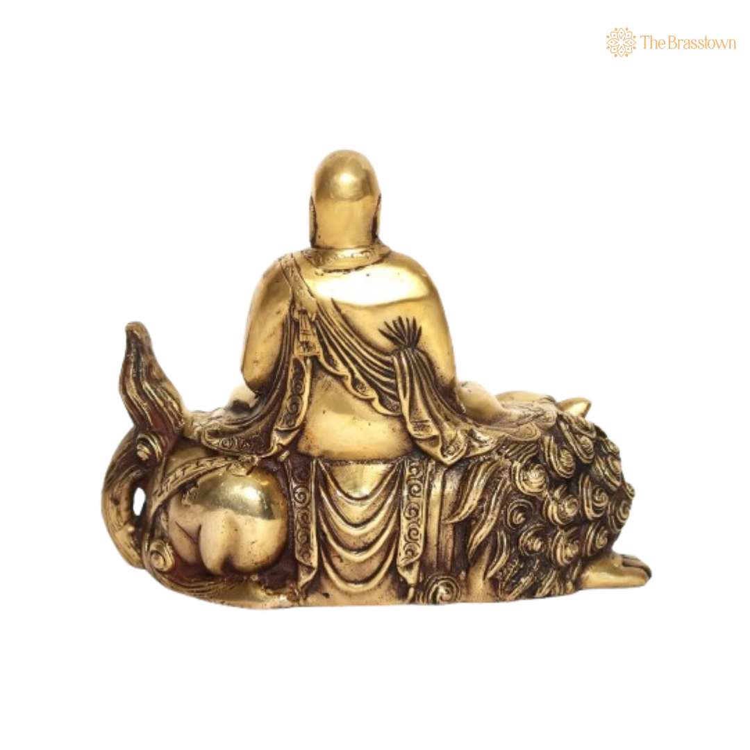 Brass Buddha with Dragon Statue 9 Inch