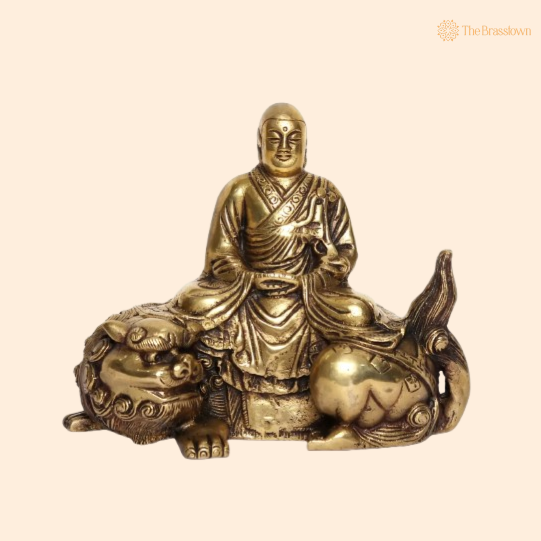 Brass Buddha with Dragon Statue 9 Inch