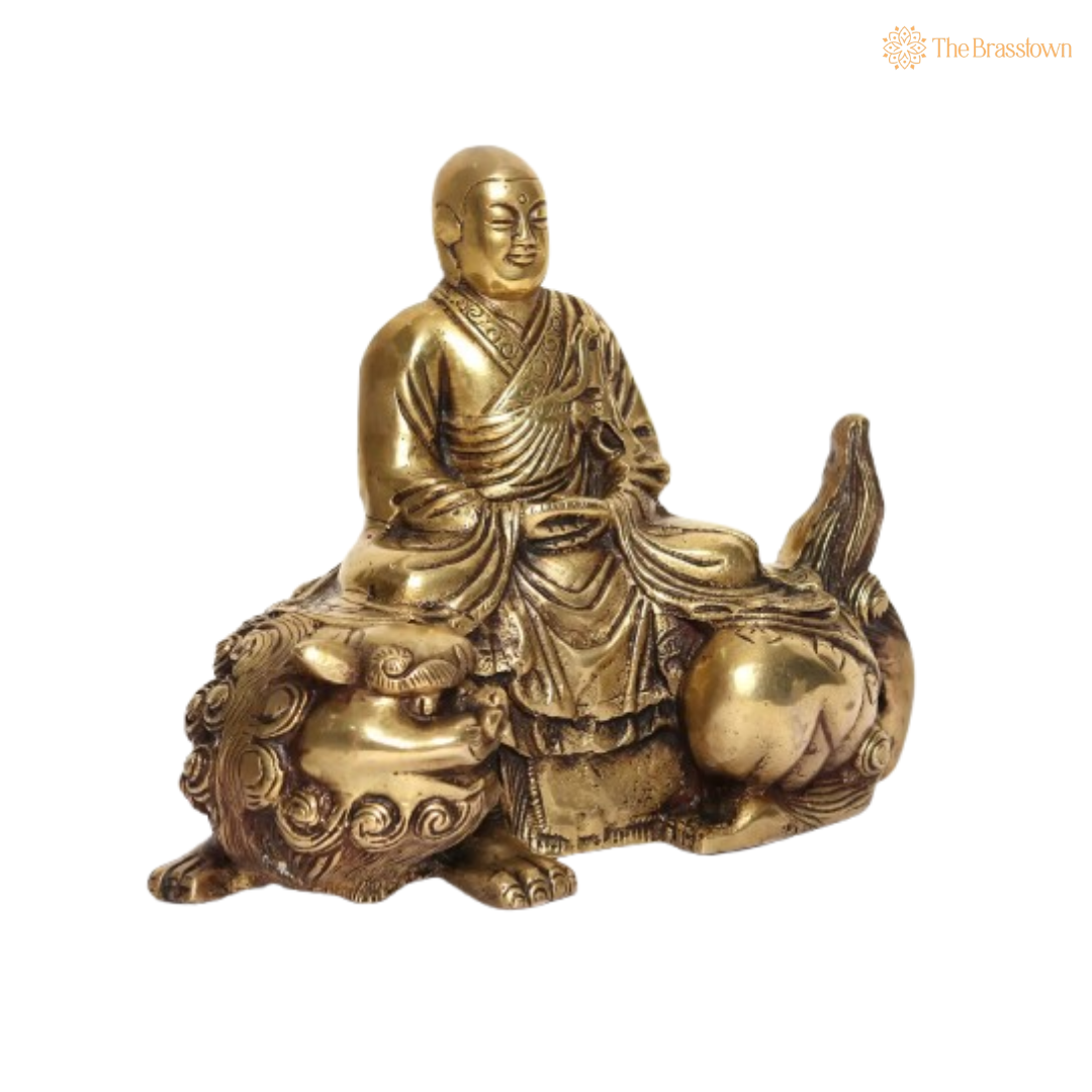 Brass Buddha with Dragon Statue 9 Inch