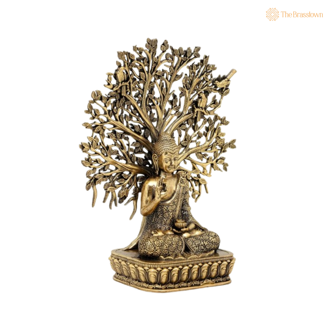 Brass Buddha with Tree Idol 6 Inch