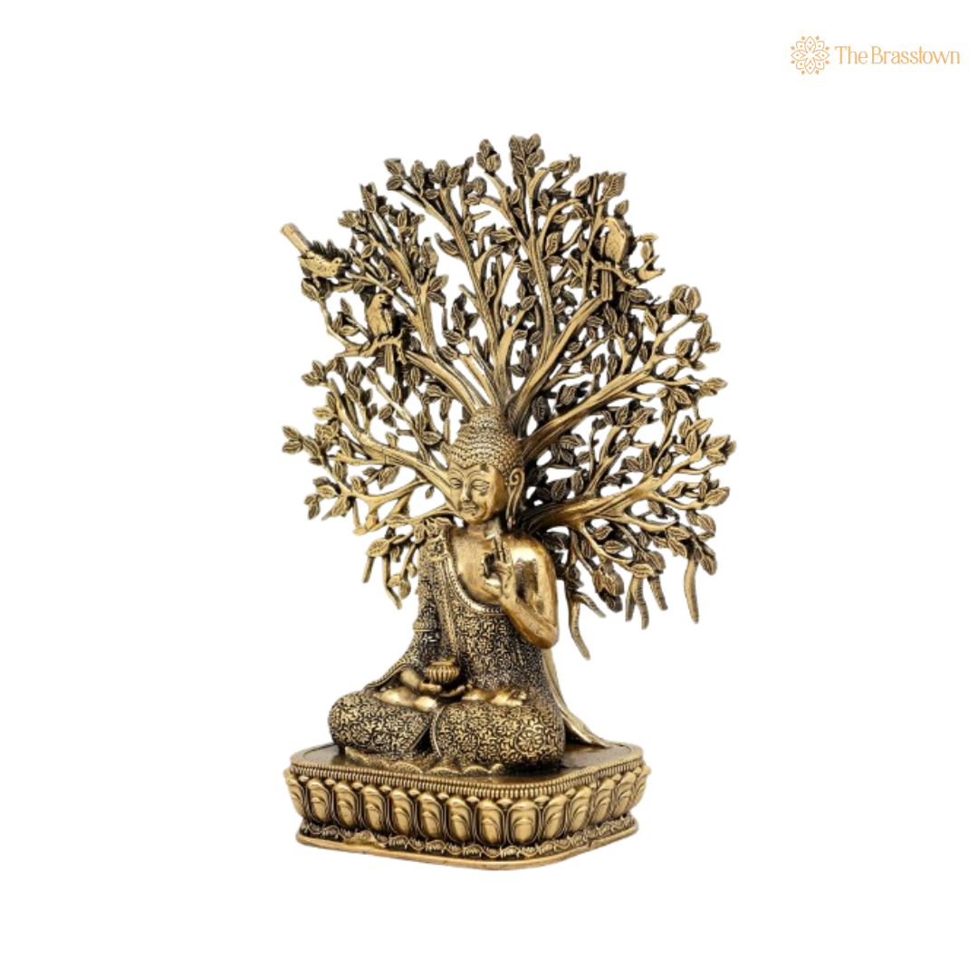 Brass Buddha with Tree Idol 6 Inch
