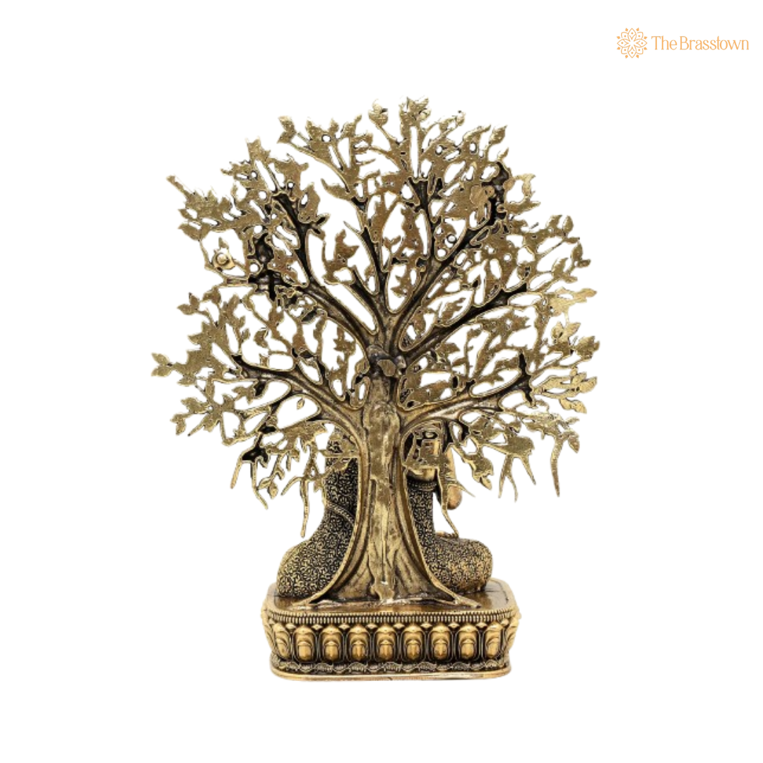 Brass Buddha with Tree Idol 6 Inch