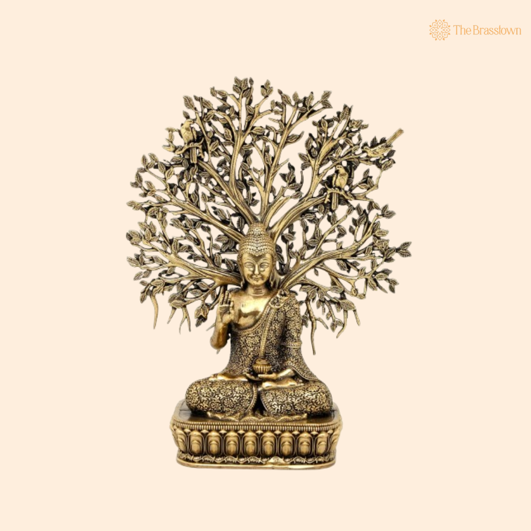 Brass Buddha with Tree Idol 6 Inch