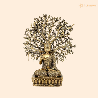 Brass Buddha with Tree Idol 6 Inch