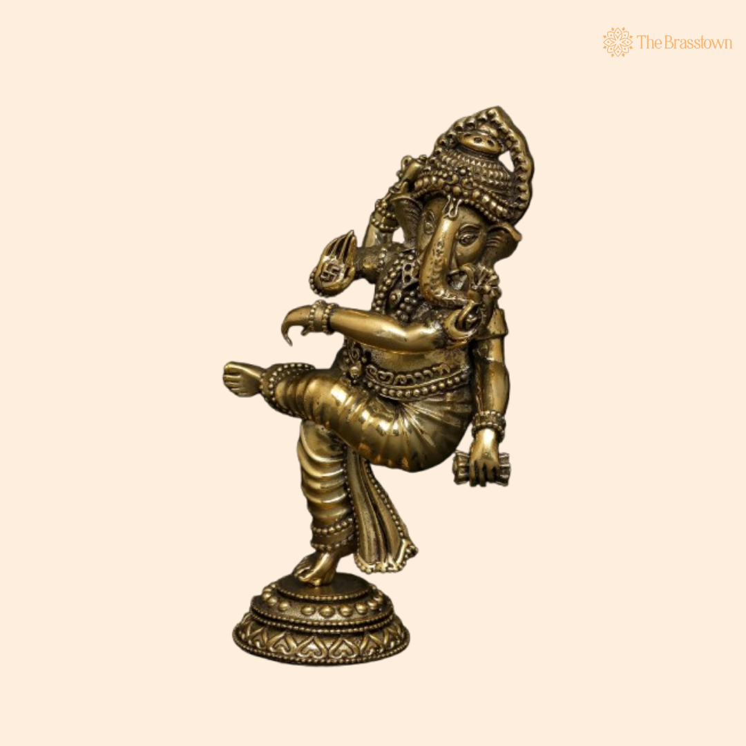 Brass Dancing Ganesha Idol 6 Inch