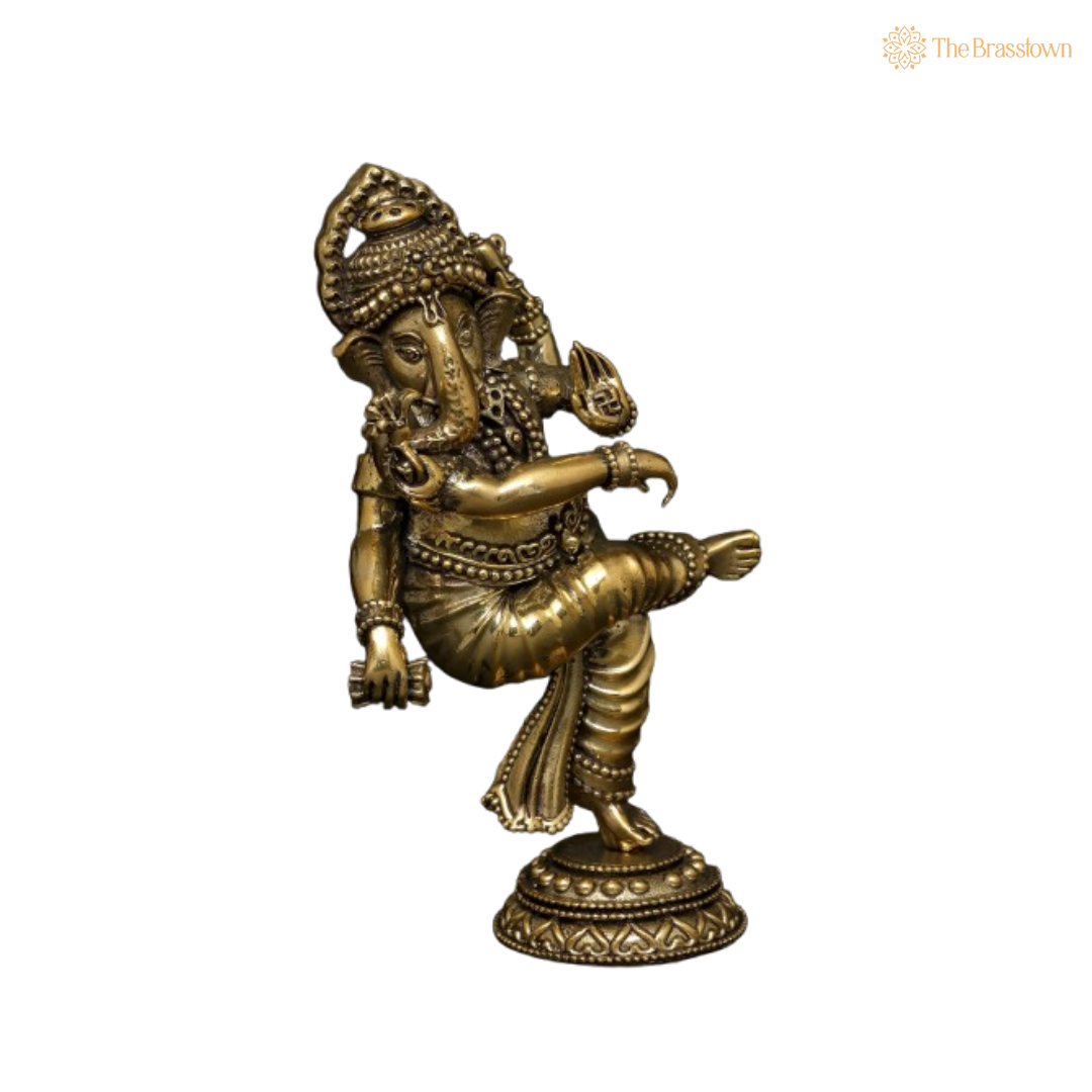 Brass Dancing Ganesha Idol 6 Inch
