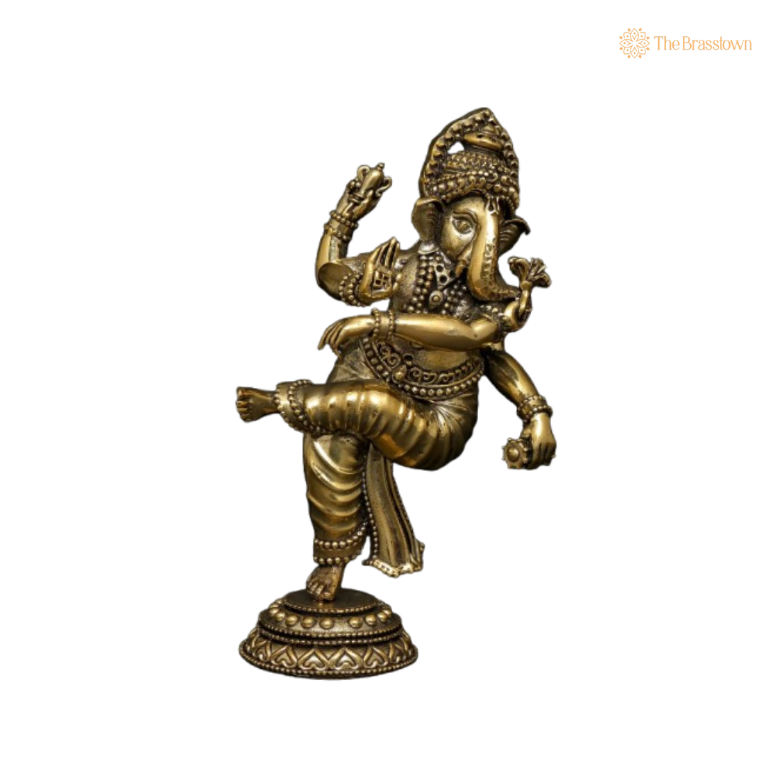 Brass Dancing Ganesha Idol 6 Inch