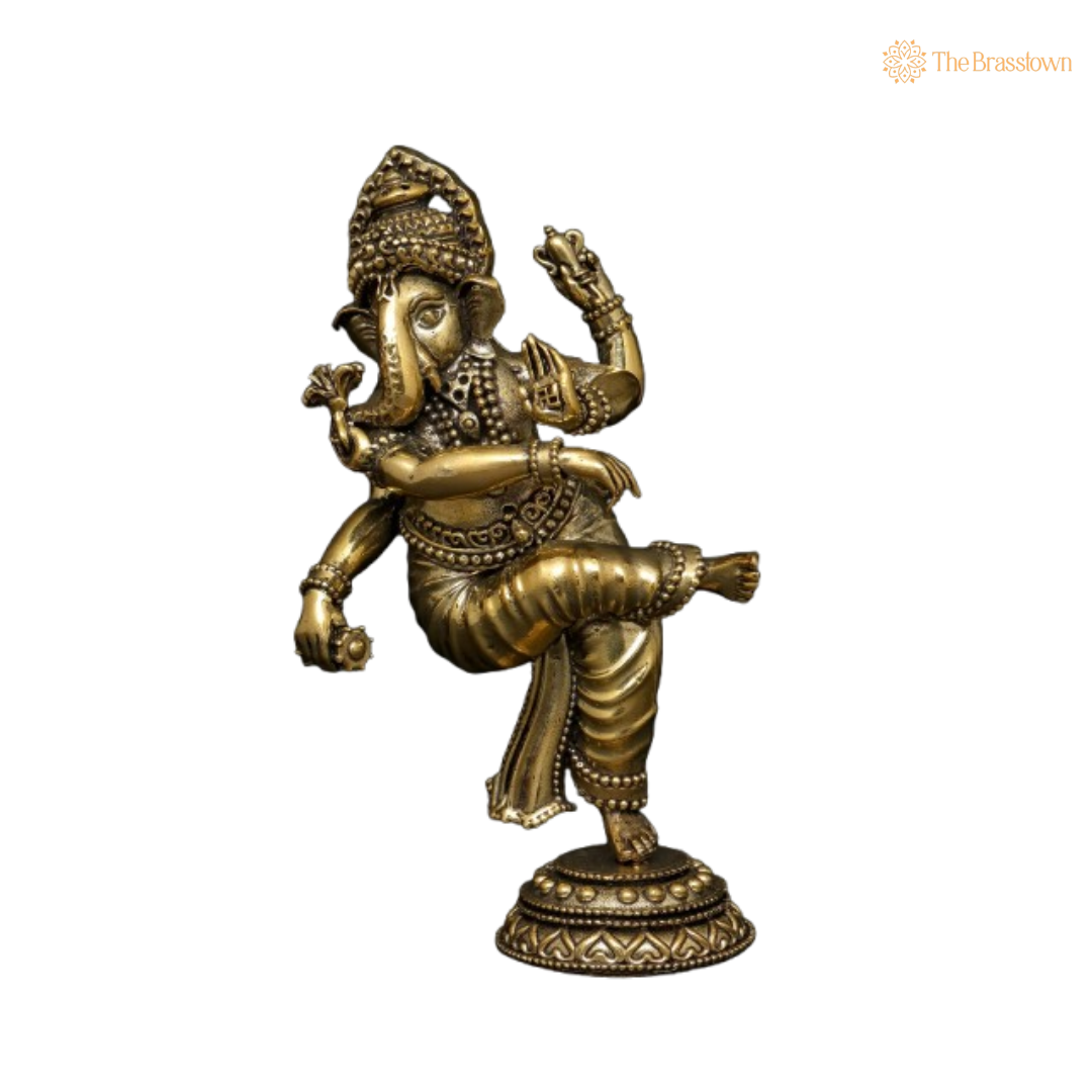 Brass Dancing Ganesha Idol 6 Inch