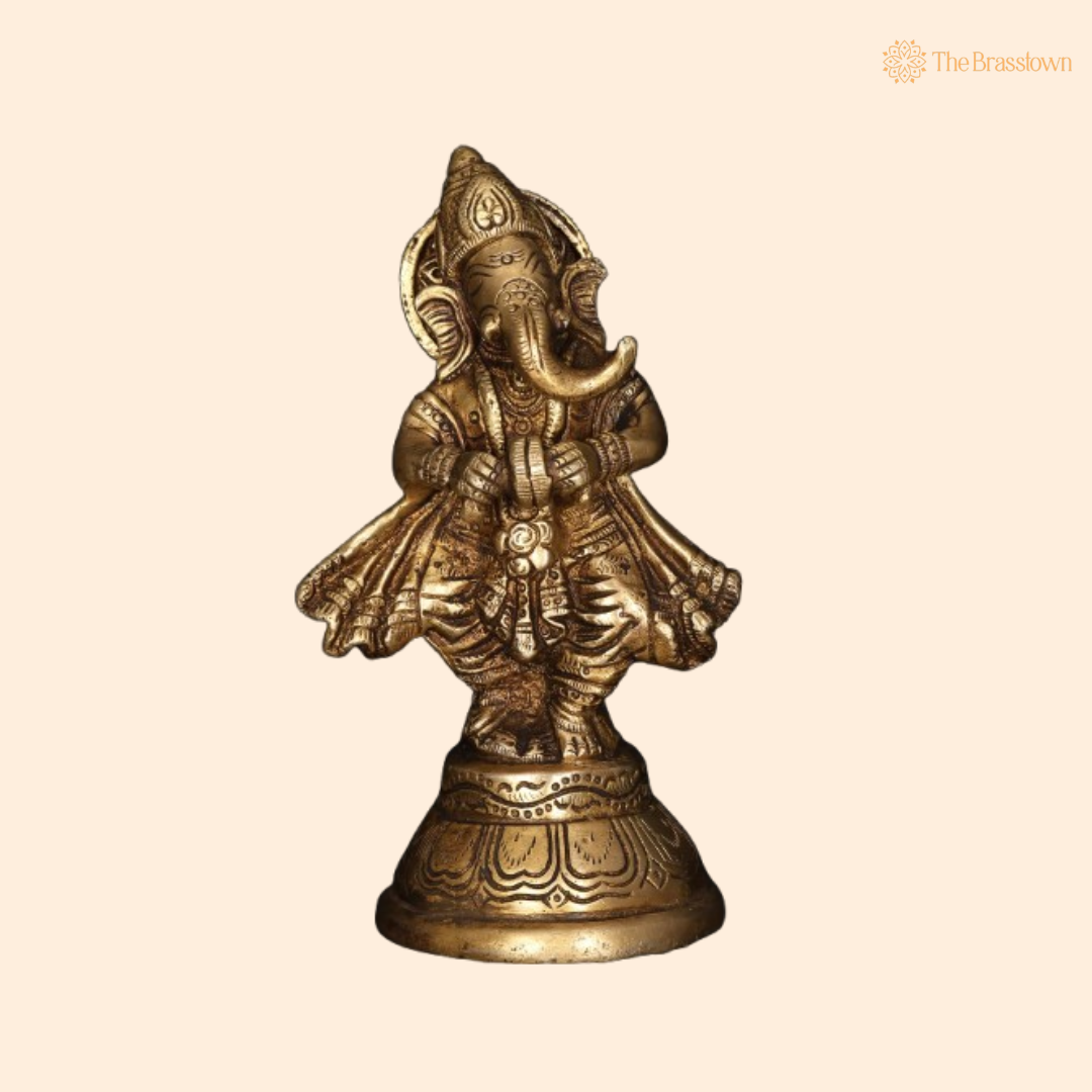 Brass Dancing Ganesha Idol – Artistic & Decorative 6 Inch