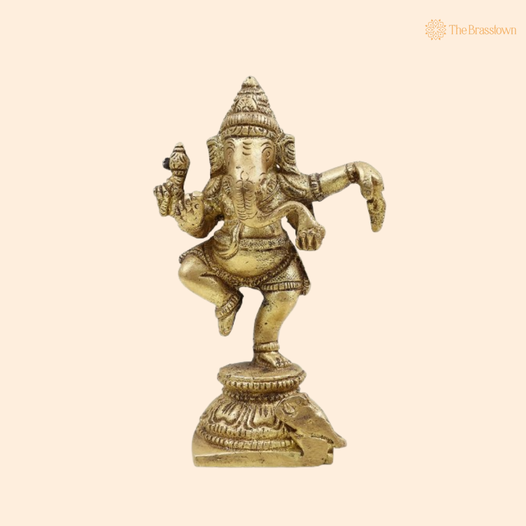 Brass Dancing Ganesha Idol 4 Inch