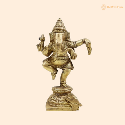 Brass Dancing Ganesha Idol 4 Inch