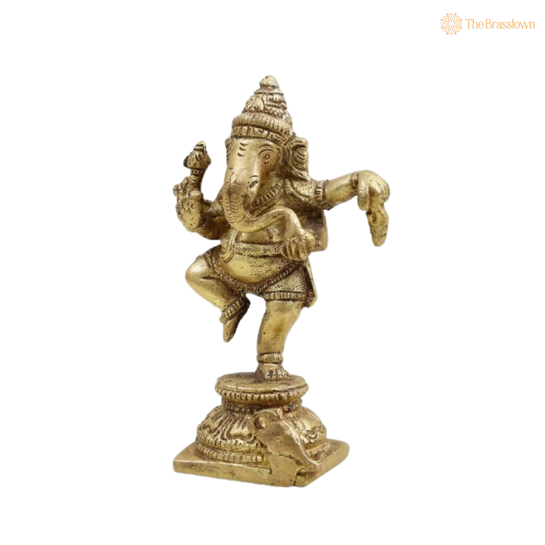 Brass Dancing Ganesha Idol 4 Inch