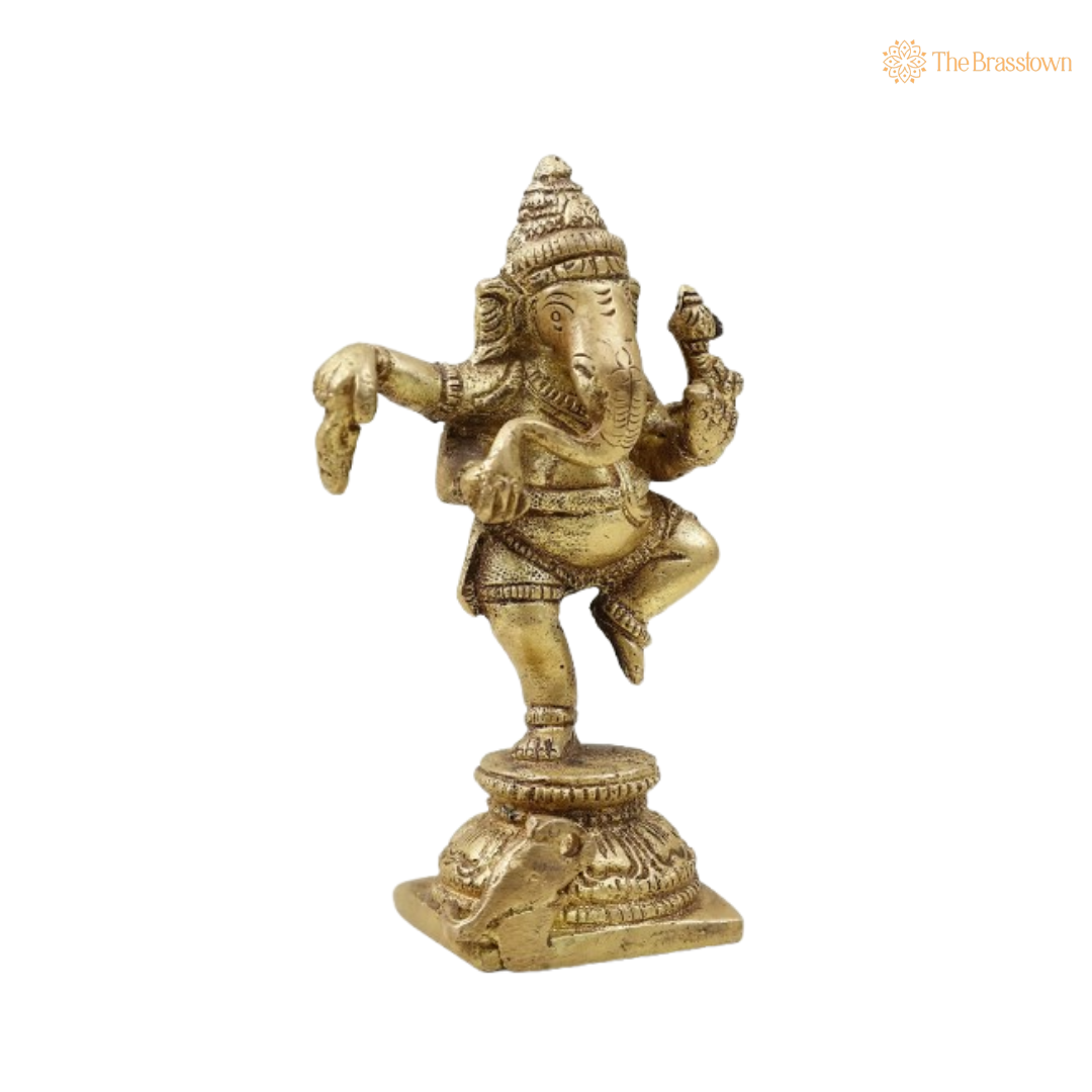 Brass Dancing Ganesha Idol 4 Inch
