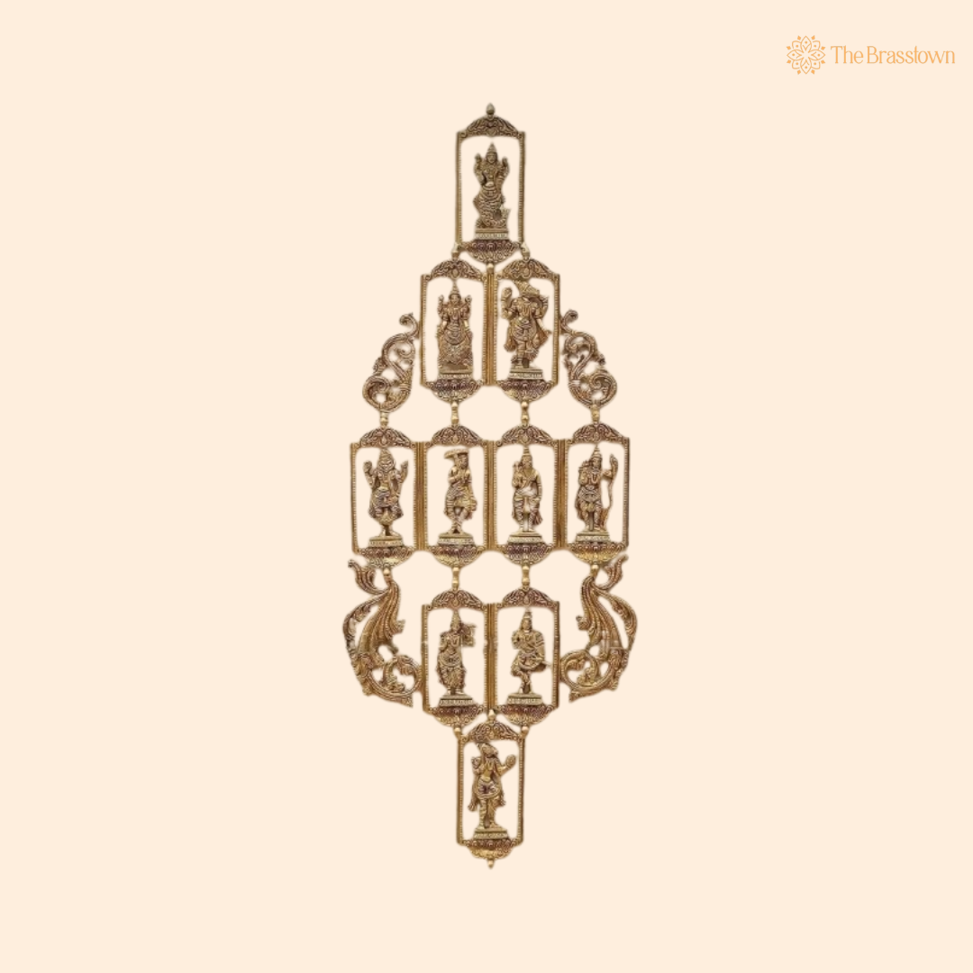 Brass Dasavatar Wall Hanging – A Divine Showcase of Vishnu's Ten Avatars 30 Inch