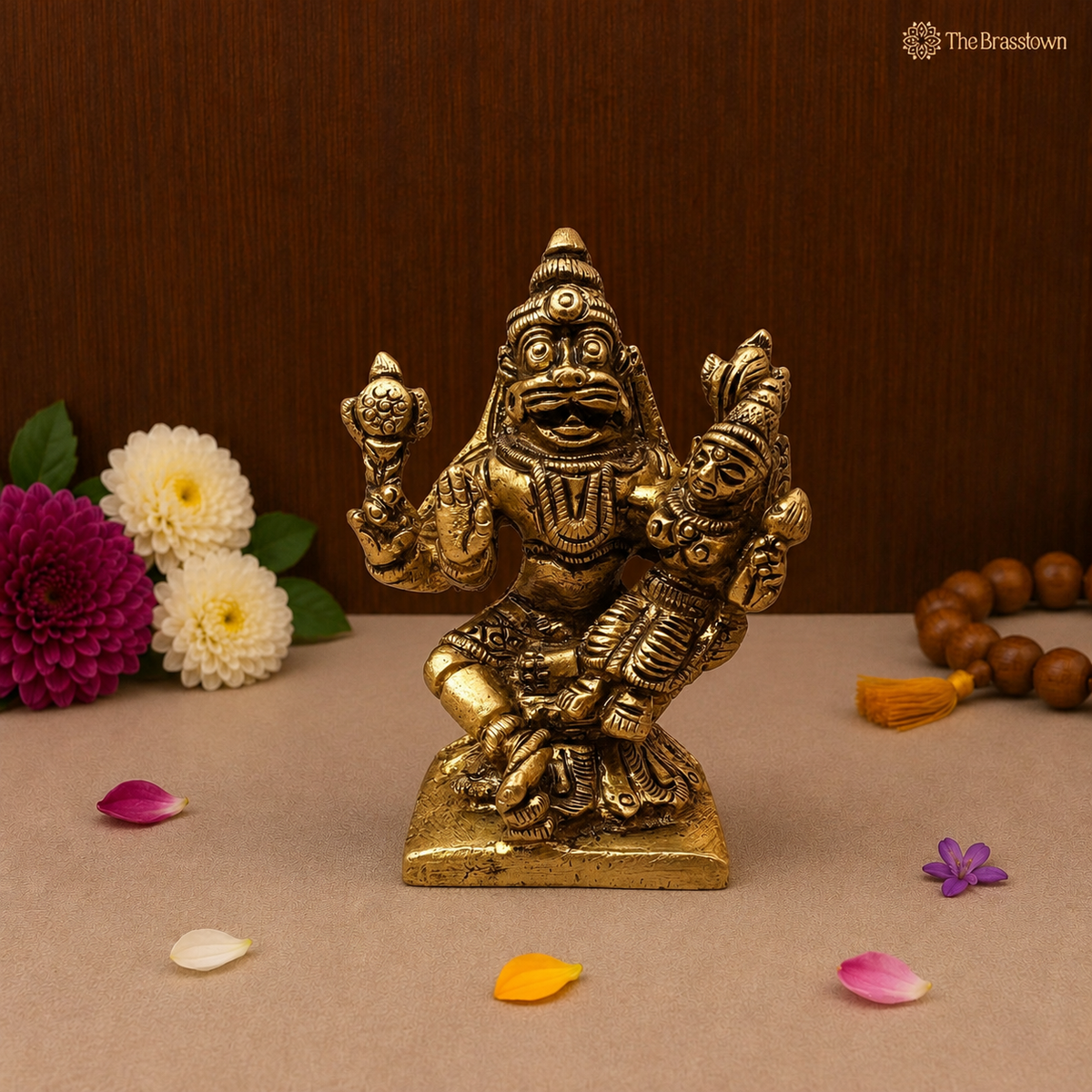 Brass Lakshmi Narasimha Idol – Traditional Narahari Swamy Murti for Pooja, Home Mandir, Spiritual Décor &amp; Gifting 2.5 Inch