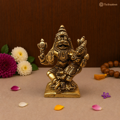 Brass Lakshmi Narasimha Idol – Traditional Narahari Swamy Murti for Pooja, Home Mandir, Spiritual Décor &amp; Gifting 2.5 Inch
