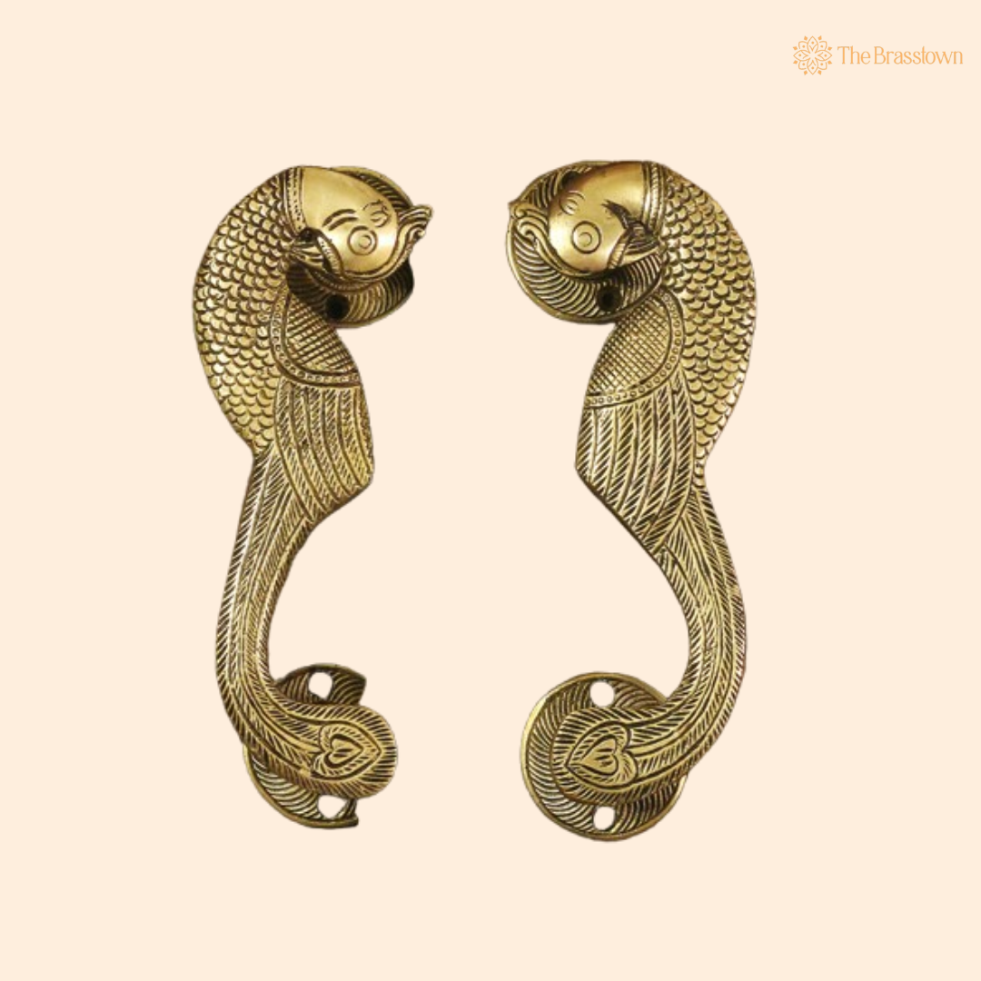 Brass Fish Design Door Handle Pair – An Elegant Symbol of Prosperity 8 Inch