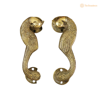 Brass Fish Design Door Handle Pair – An Elegant Symbol of Prosperity 8 Inch