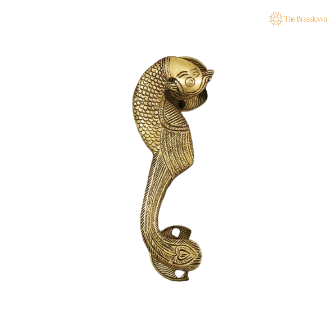 Brass Fish Design Door Handle Pair – An Elegant Symbol of Prosperity 8 Inch