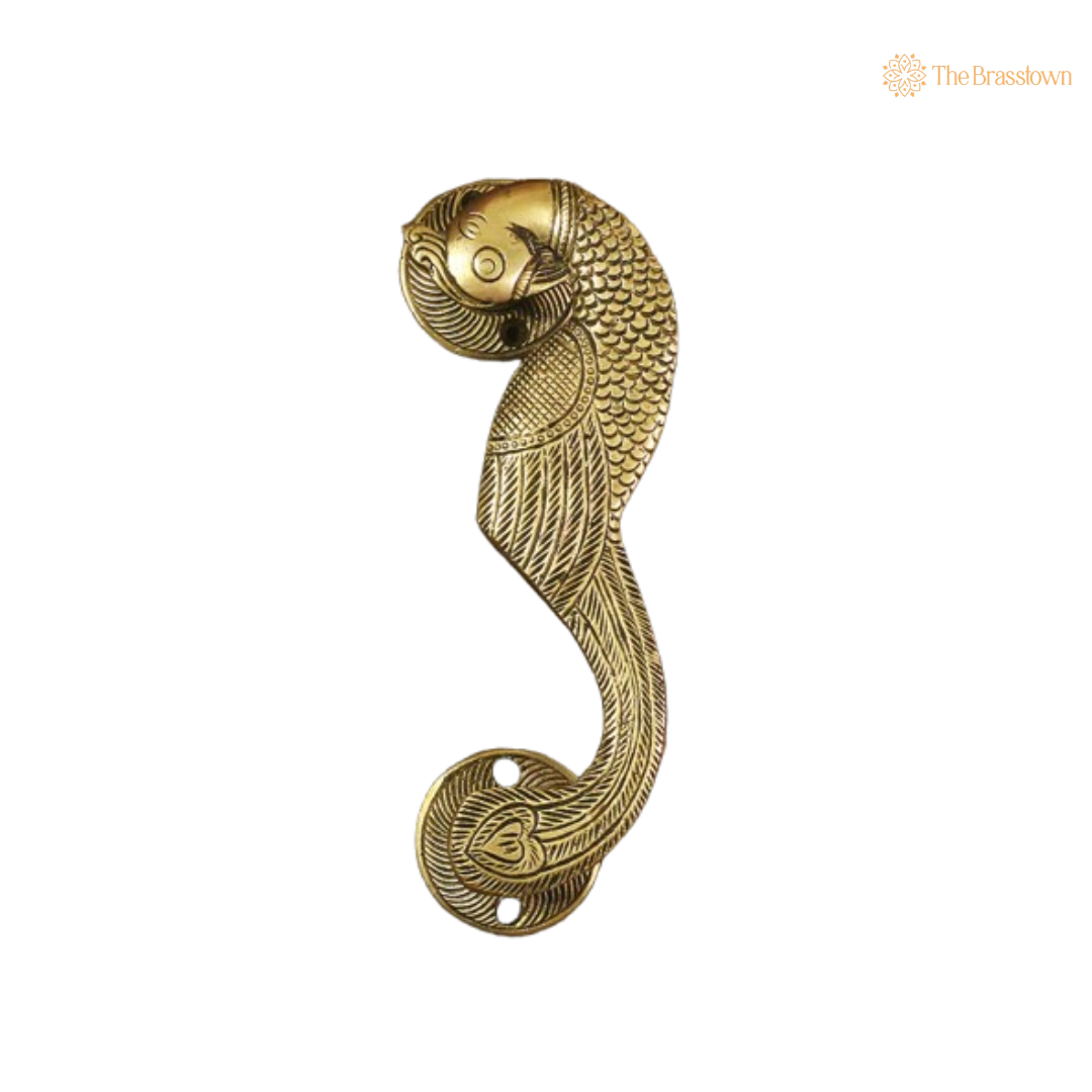 Brass Fish Design Door Handle Pair – An Elegant Symbol of Prosperity 8 Inch