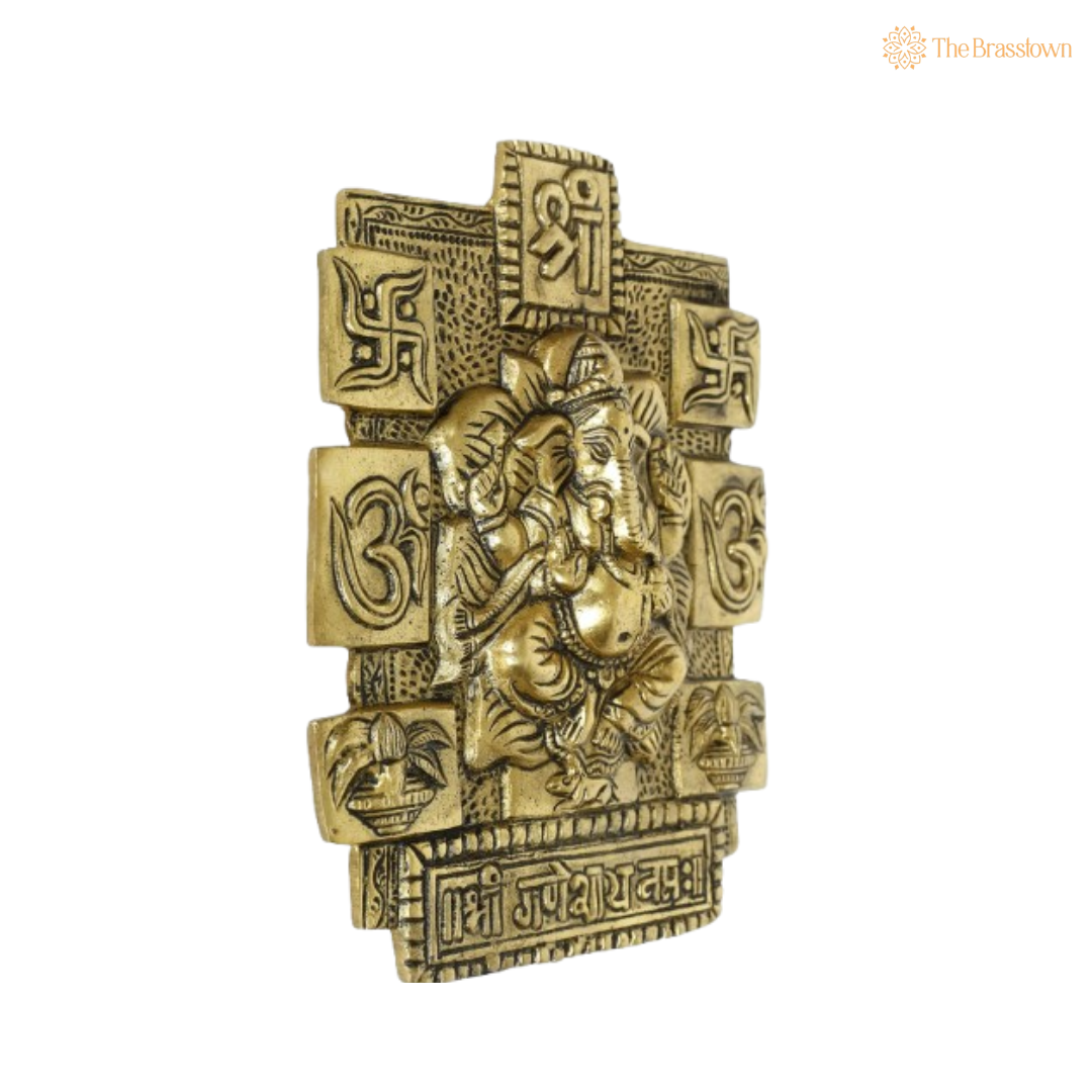 Brass Ganesh Yantra Wall Plaque 7 Inch
