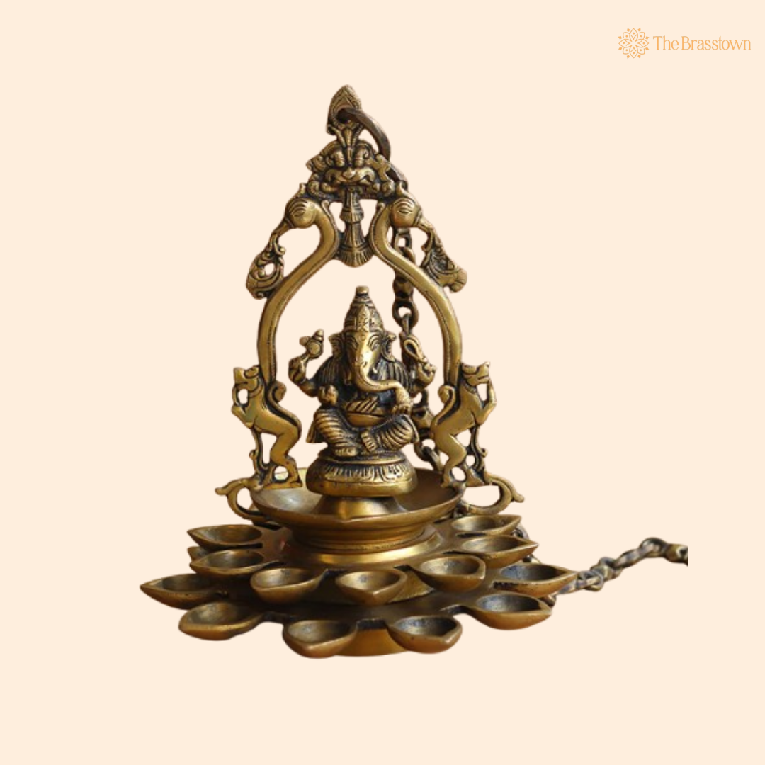 Brass Ganesha Hanging Diya Lamp 11.5 Inch