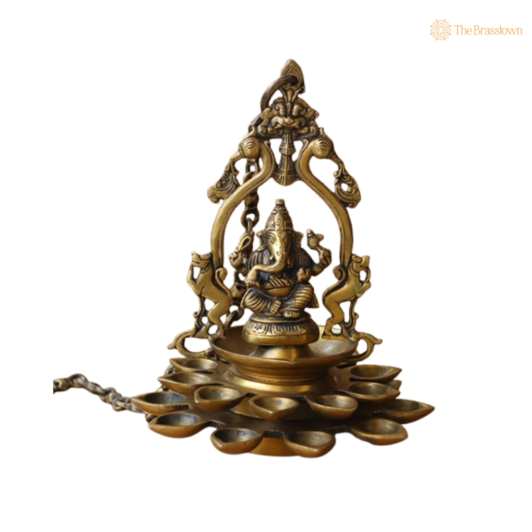 Brass Ganesha Hanging Diya Lamp 11.5 Inch