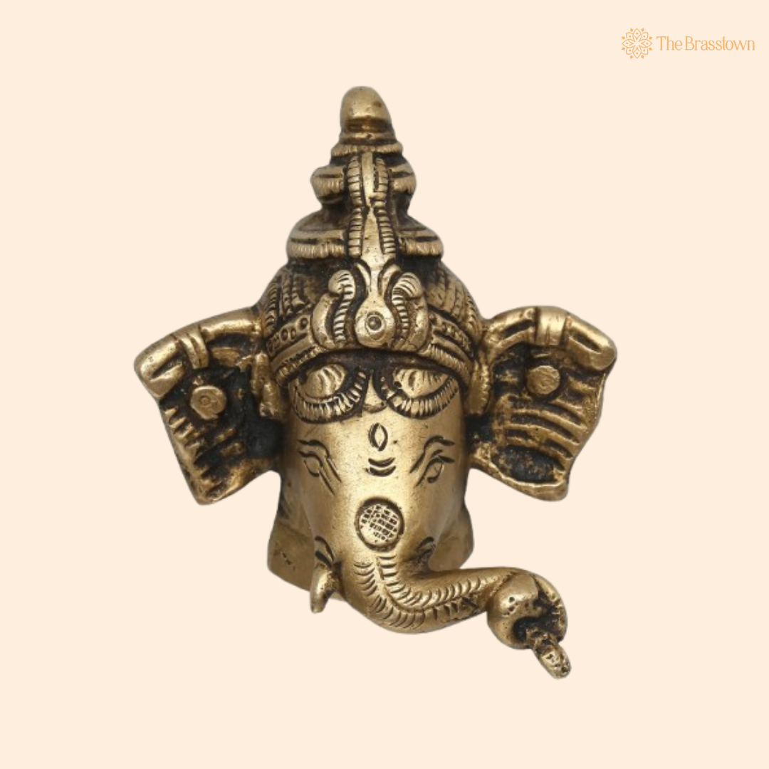 Brass Ganesha Head Idol – Traditional & Elegant 6 Inch