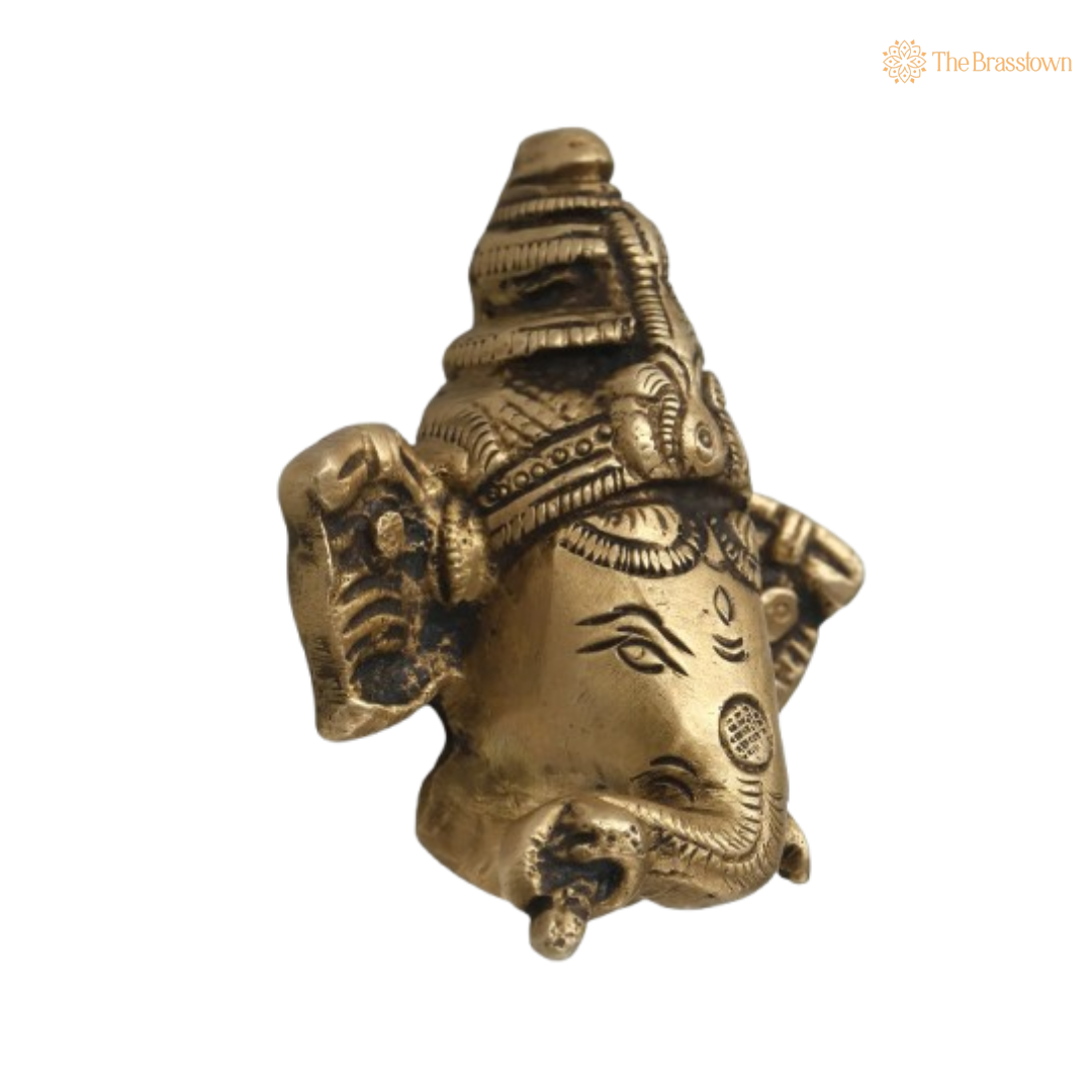 Brass Ganesha Head Idol – Traditional & Elegant 6 Inch