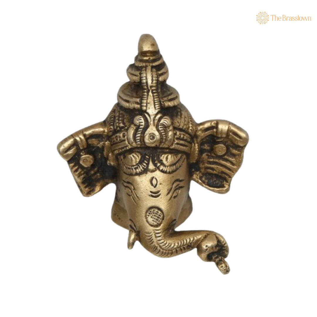 Brass Ganesha Head Idol – Traditional & Elegant 6 Inch