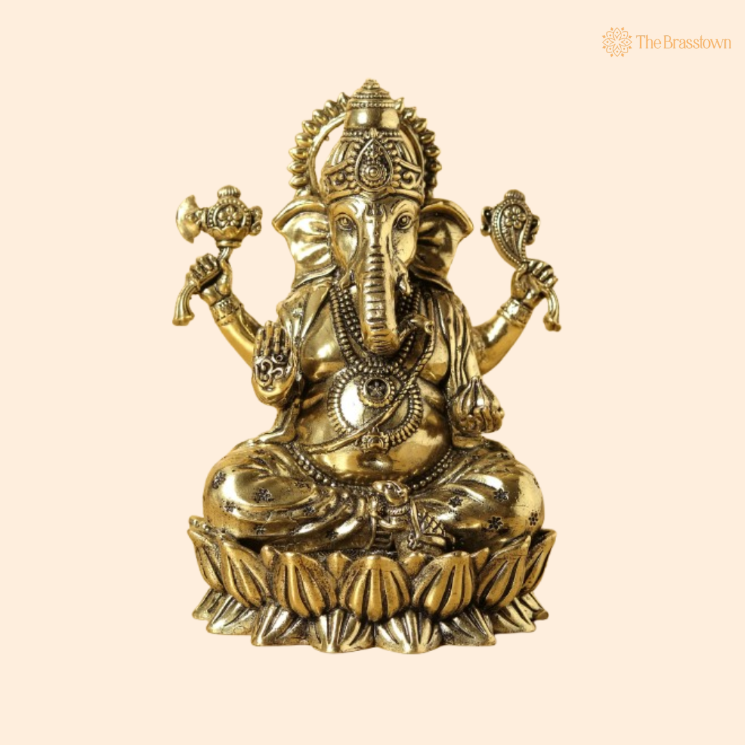 Brass Ganesha Idol – Auspicious and Graceful Décor 3.5 Inch