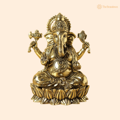 Brass Ganesha Idol – Auspicious and Graceful Décor 3.5 Inch