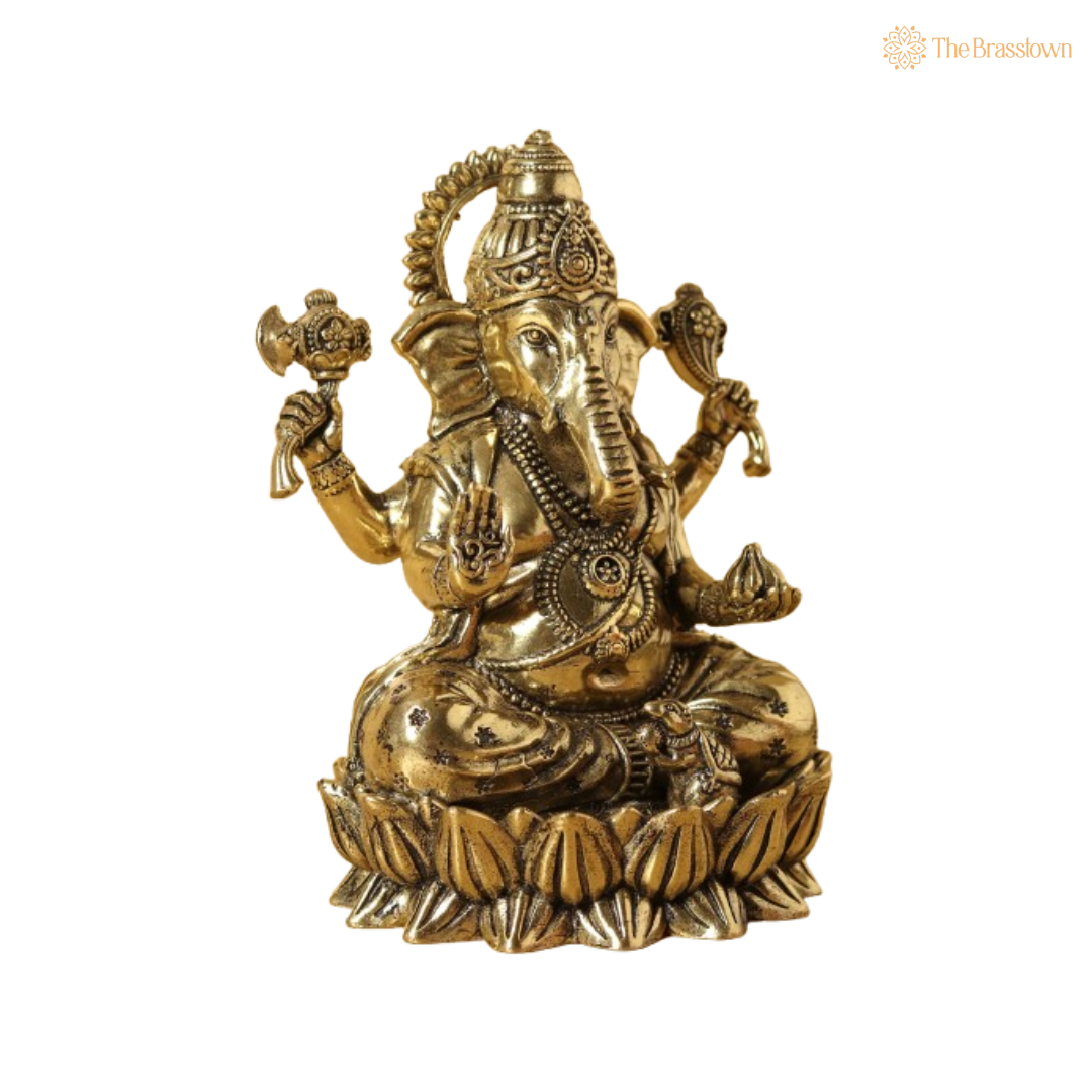 Brass Ganesha Idol – Auspicious and Graceful Décor 3.5 Inch