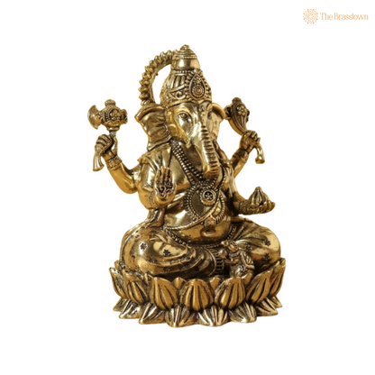 Brass Ganesha Idol – Auspicious and Graceful Décor 3.5 Inch