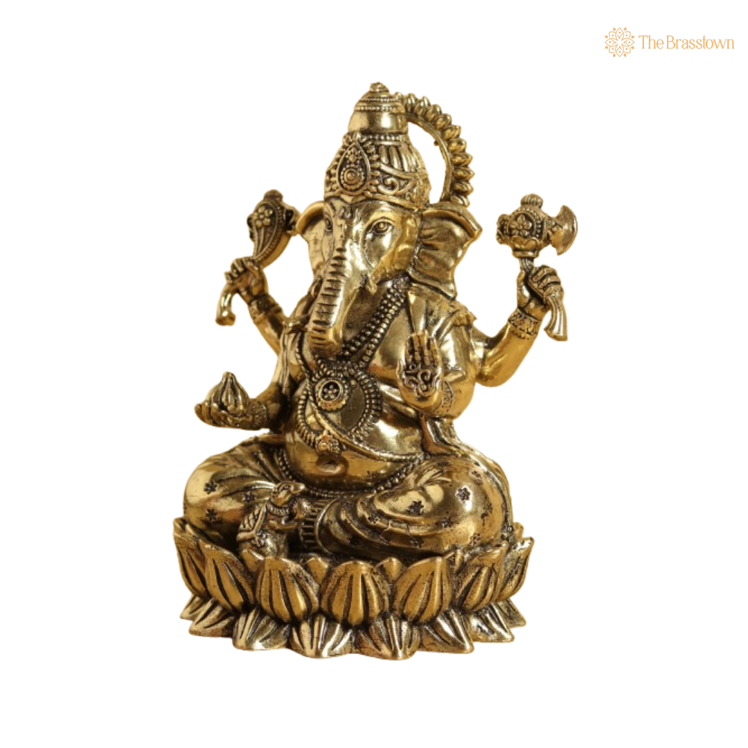 Brass Ganesha Idol – Auspicious and Graceful Décor 3.5 Inch