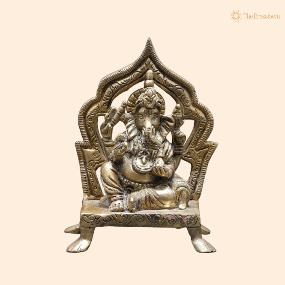 Brass Ganesha Idol – Intricately Designed for Home &amp; Temple Décor 4 Inch