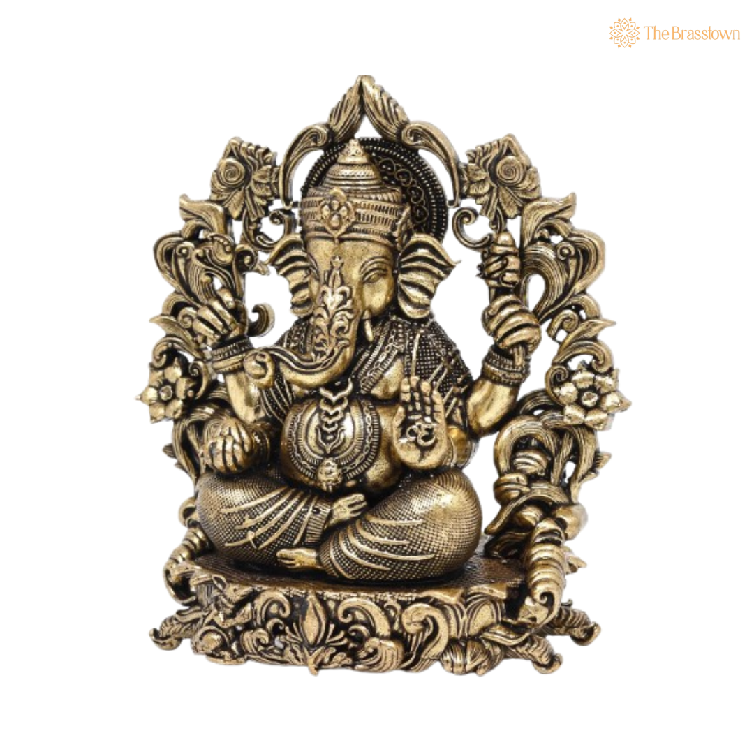 Brass Ganesha Idol with Floral Arch 4 Inch