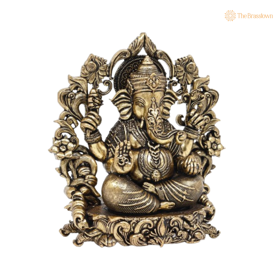 Brass Ganesha Idol with Floral Arch 4 Inch
