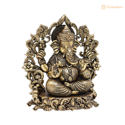 Brass Ganesha Idol with Floral Arch 4 Inch