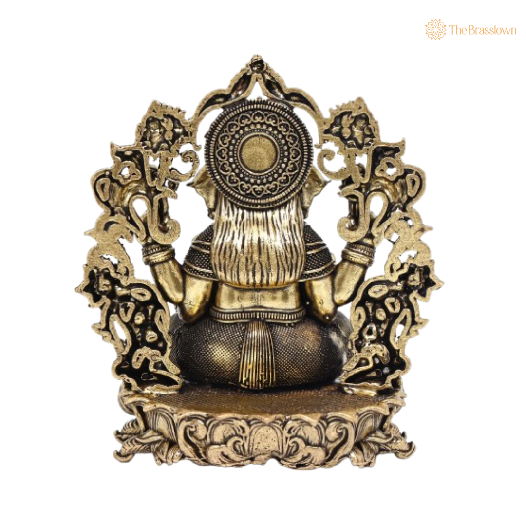 Brass Ganesha Idol with Floral Arch 4 Inch