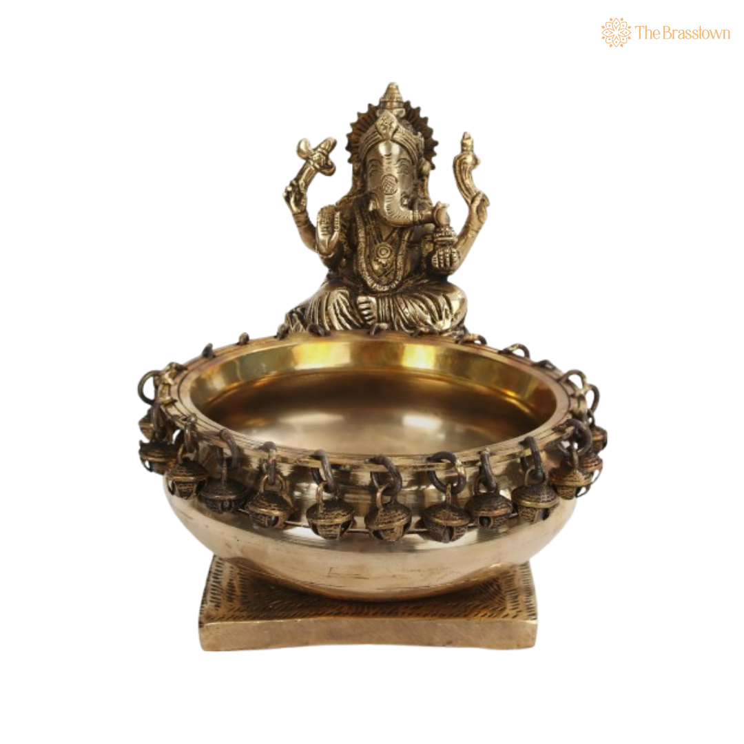 Brass Ganesha Urli Bowl – Elegant Decor with Divine Charm 6 Inch
