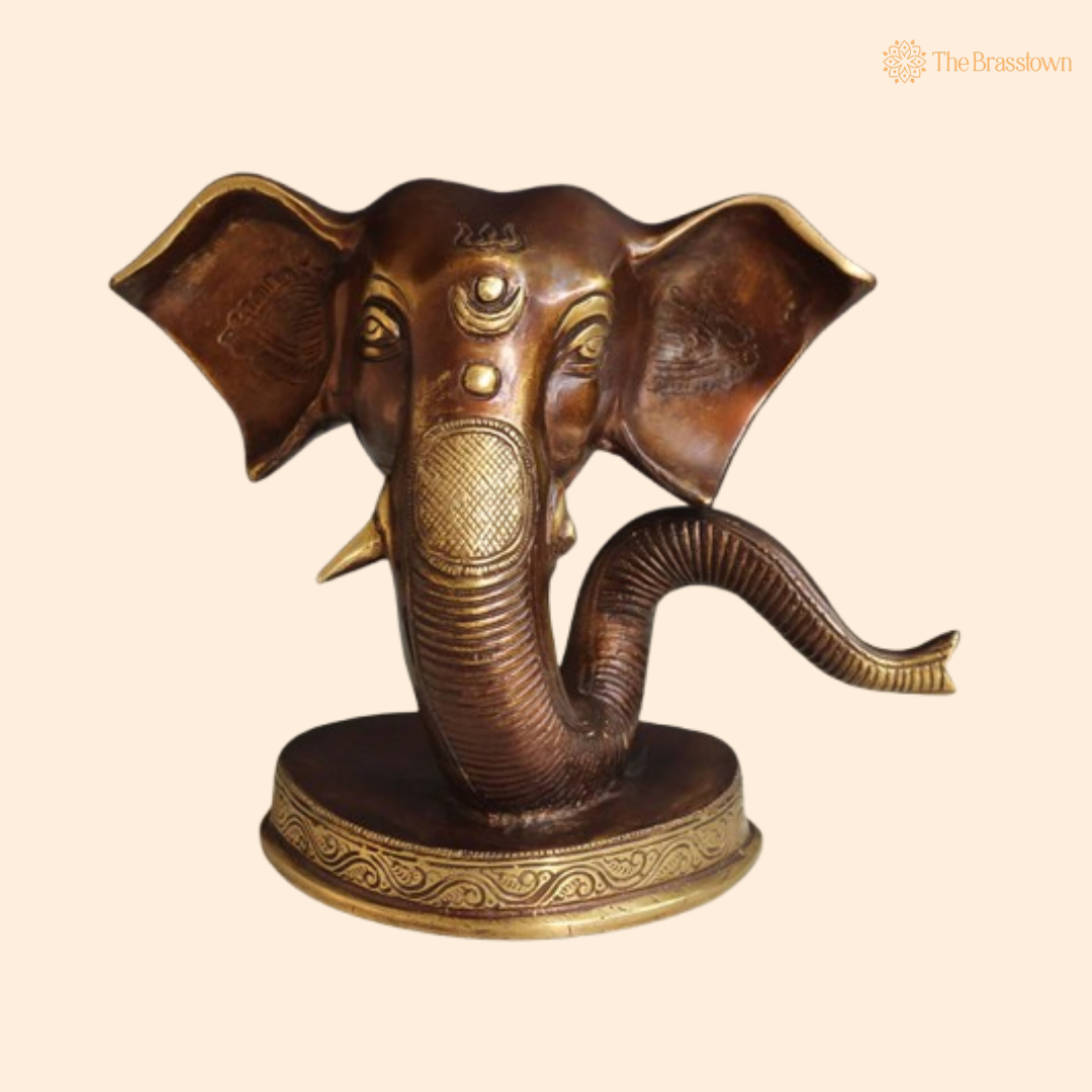 Brass Ganesha Wall Mask Statue 6 Inch