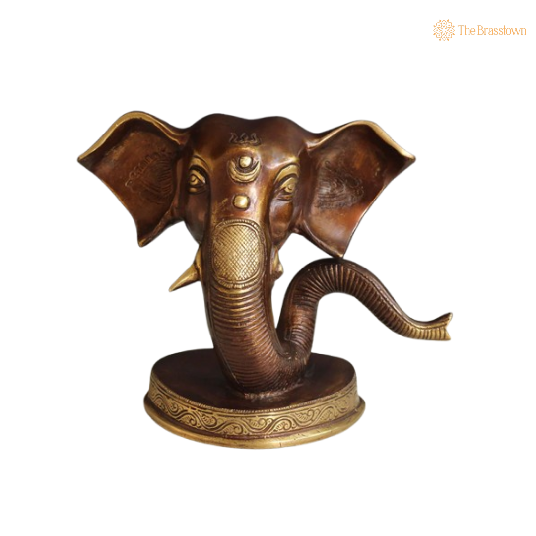 Brass Ganesha Wall Mask Statue 6 Inch