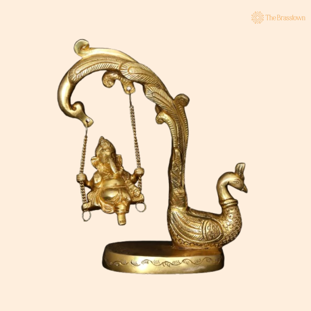 Brass Ganesha on Swing – Decorative & Spiritual Idol 9 Inch