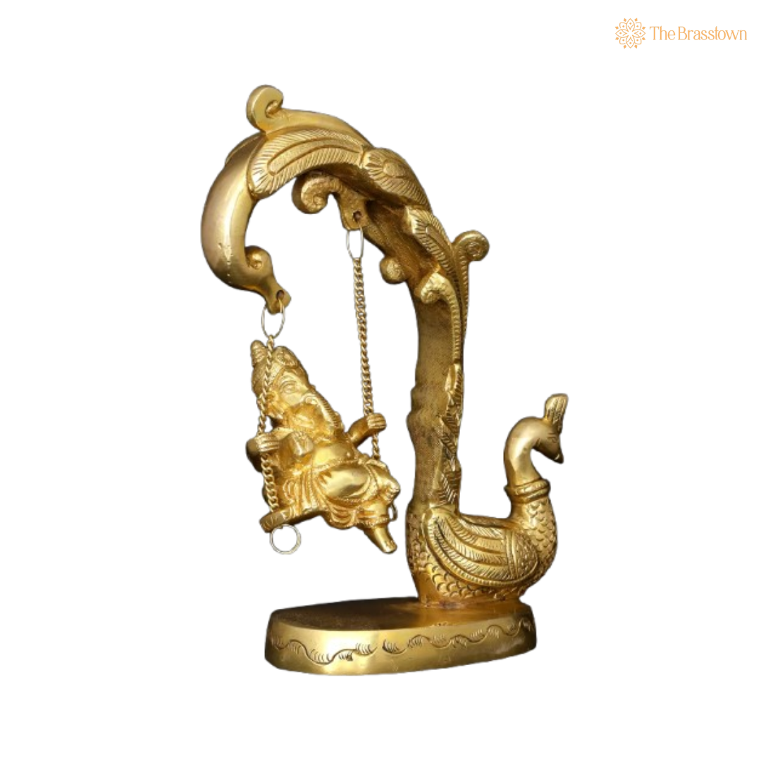 Brass Ganesha on Swing – Decorative & Spiritual Idol 9 Inch
