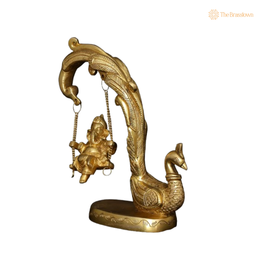Brass Ganesha on Swing – Decorative & Spiritual Idol 9 Inch