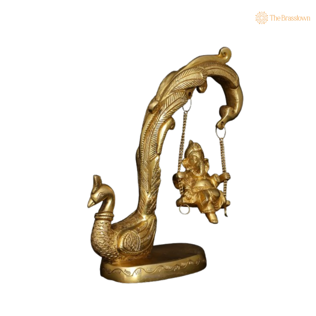 Brass Ganesha on Swing – Decorative & Spiritual Idol 9 Inch