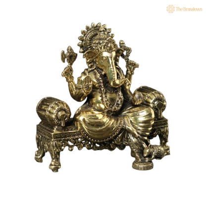 Brass Ganesha on Throne – Regal and Divine Idol 3 Inch
