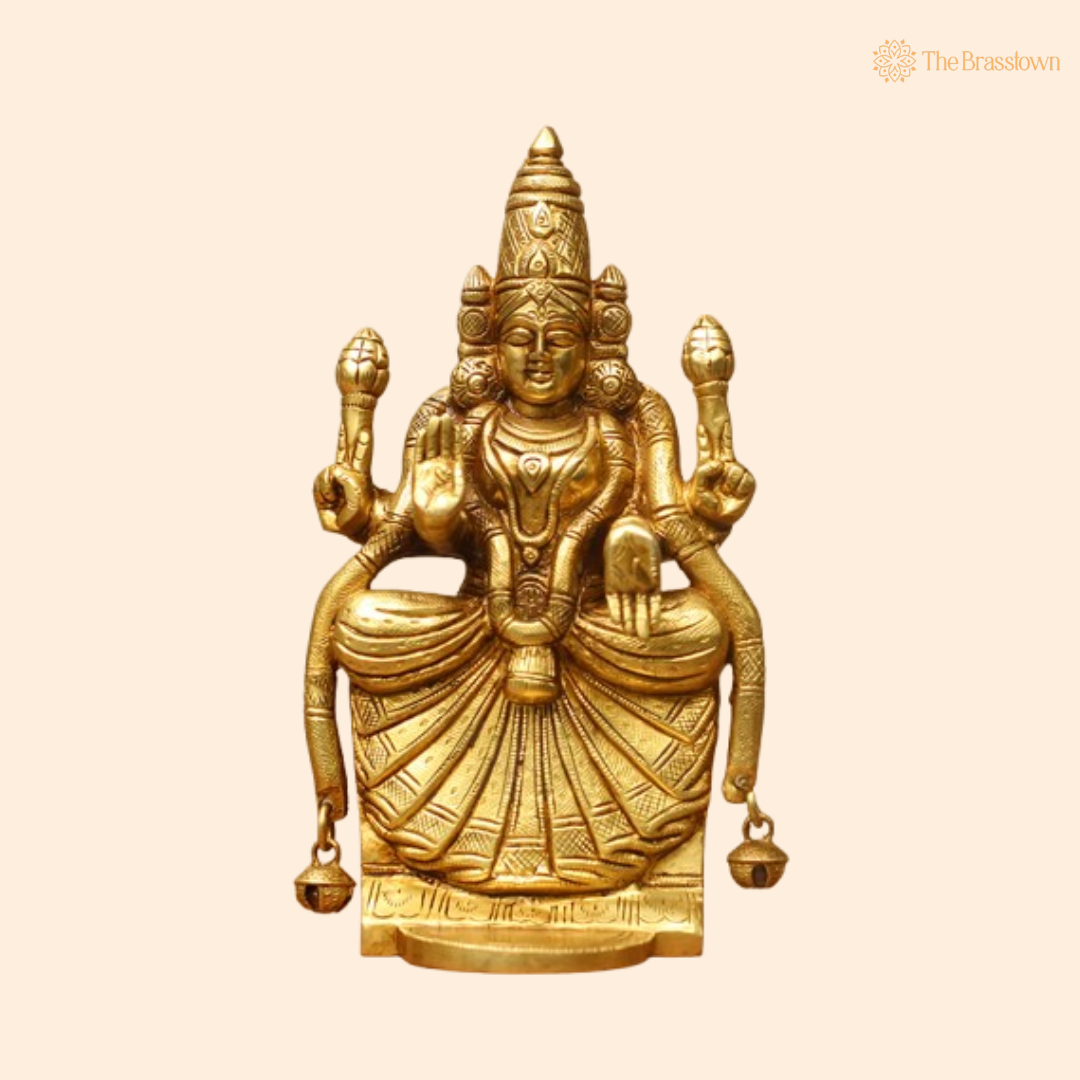 Brass Goddess Padmavati Idol – Symbol of Prosperity & Wisdom 9.5 Inch