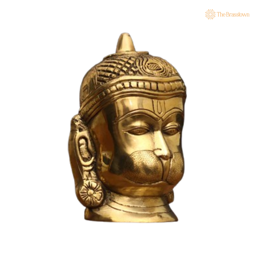 Brass Hanuman Head Idol – Symbol of Strength and Devotion 7.5 Inch
